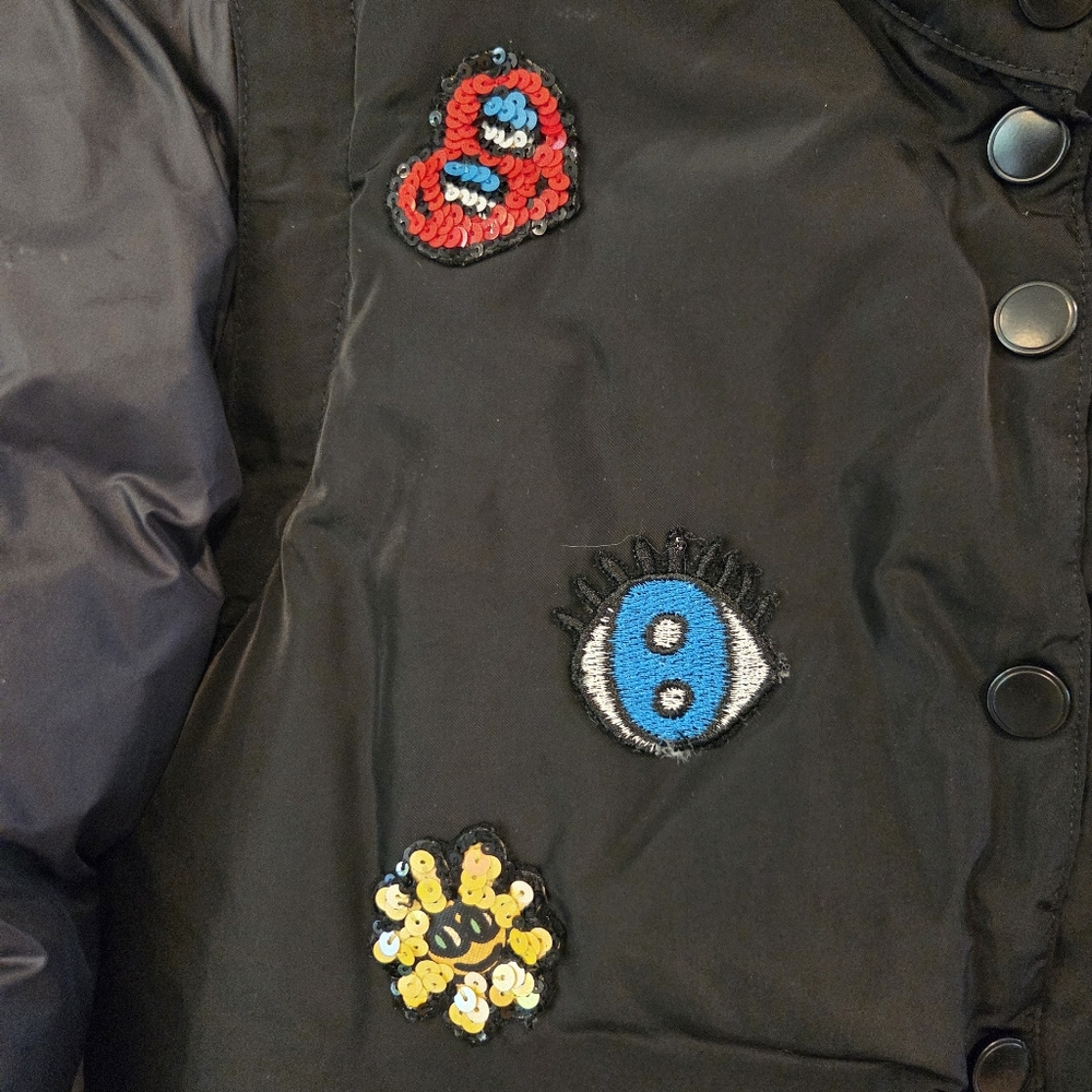 Iijin Down Puffer Black Jacket Patchwork Embellis… - image 3